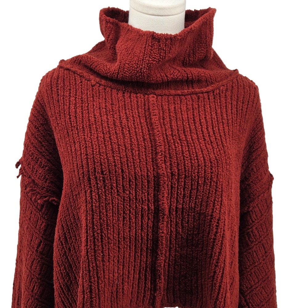 Free People Sweater Pullover Womens XS Red Cowl Neck Chunky-Knit Oversized